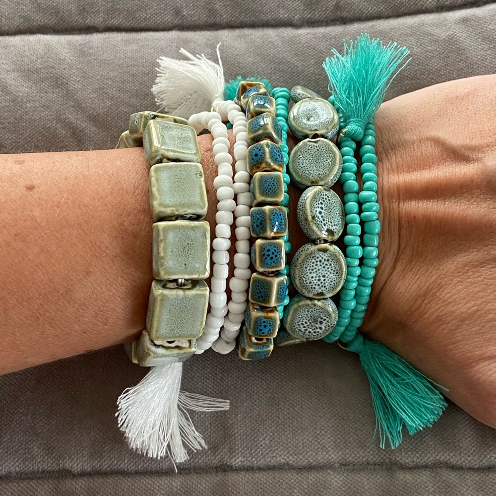 Turquoise colored mix of bracelets